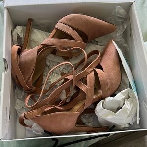 Nude suede tie up heels